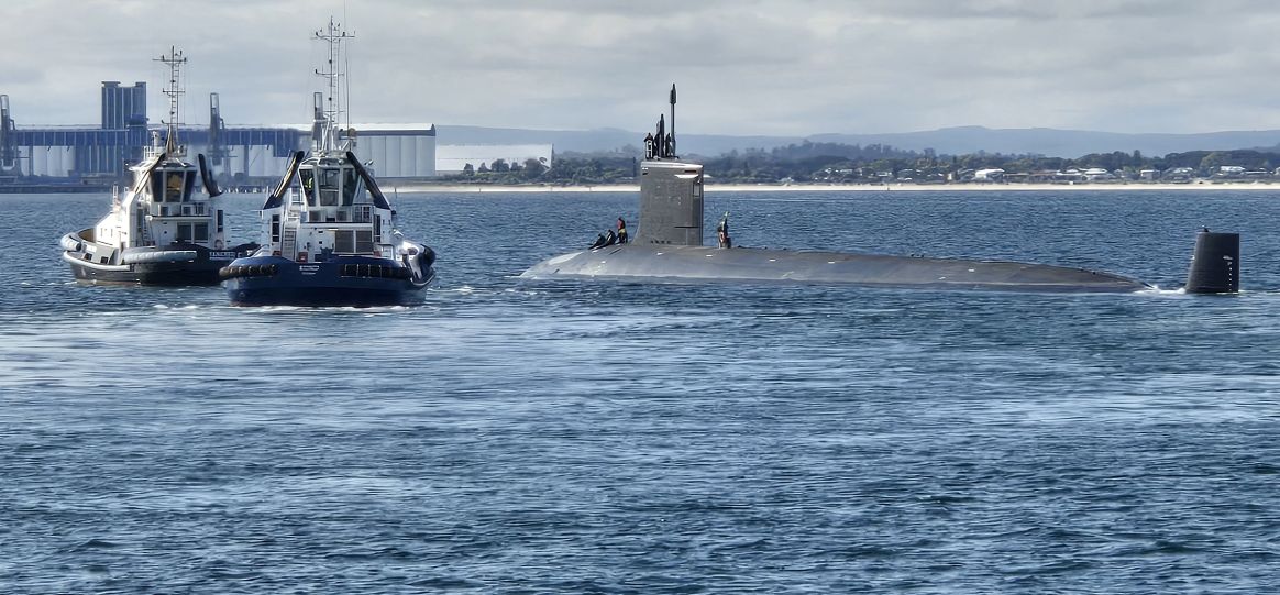 HMAS STIRLING, Western Australia, Australia (Sep. 10, 2024) — USS Hawaii (SSN 776) departs HMAS Stirling Sept. 10, marking the conclusion of a historic submarine maintenance period in Western Australia. As part of the Australia, United Kingdom, United States (AUKUS) Pillar 1 effort, Royal Australian Navy personnel assigned to submarine tender USS Emory S. Land (AS 39) worked alongside their U.S. Navy counterparts to make repairs on the U.S. Virginia-class SSN in Australia during a multi-week Submarine Tendered Maintenance Period, or STMP. (U.S. Navy photo by Rory O'Connor)