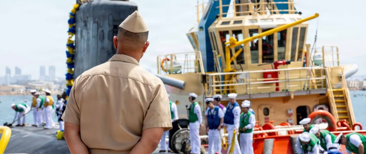 NAVAL BASE POINT LOMA, Calif. (July 21, 2026) Capt. Phillip Sylvia Jr., commander, Submarine Squadron (CSS-11), observes from the pier as Los Angeles-class fast-attack submarine USS Springfield (SSN 761) arrives to its new homeport at Naval Base Point Loma, July 21, 2026. Springfield is assigned to CSS-11, home to four Los Angeles-class fast-attack submarines which are capable of supporting various missions, including anti-submarine warfare, anti-ship warfare, strike warfare and intelligence, surveillance and reconnaissance. (U.S. Navy photo by Mass Communication Specialist 2nd Class Rashan Jefferson)